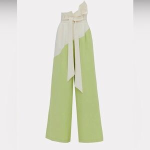 Julia Allert Wide-Leg Two-Tone High-Waist Pants in pistachio